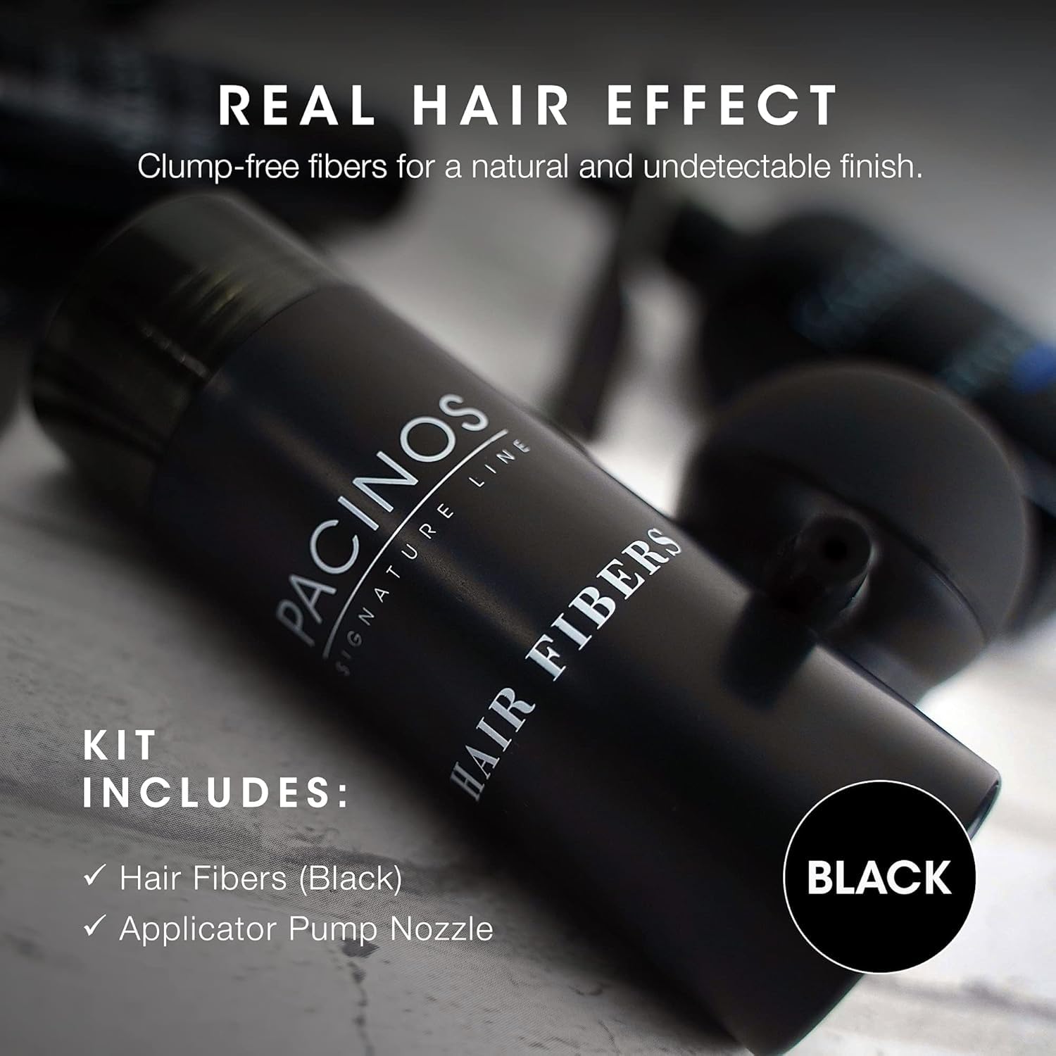Pacinos hair fibers suitable for all hair types with discreet finish