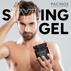 Pacinos hair gel hand-dispense close-up showing easy application.