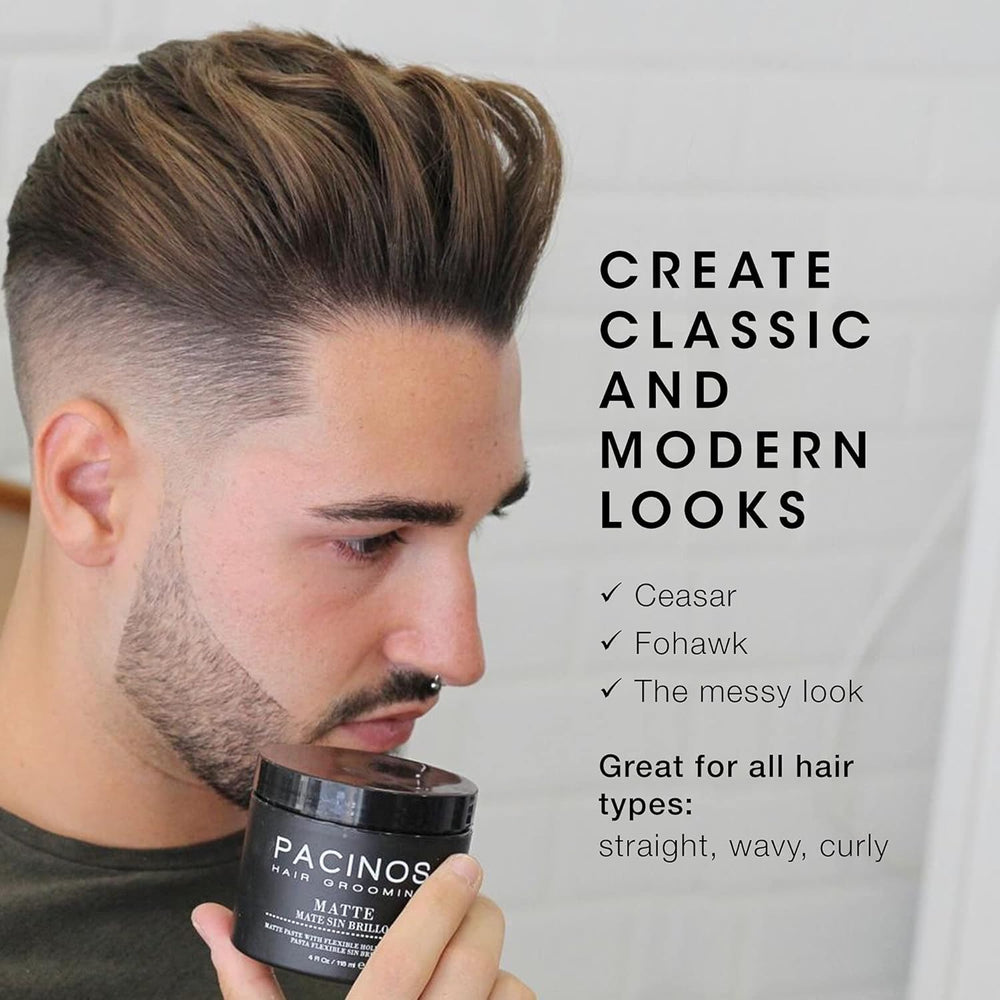 Hand styling with Pacinos Matte Hair Paste to define shape and texture