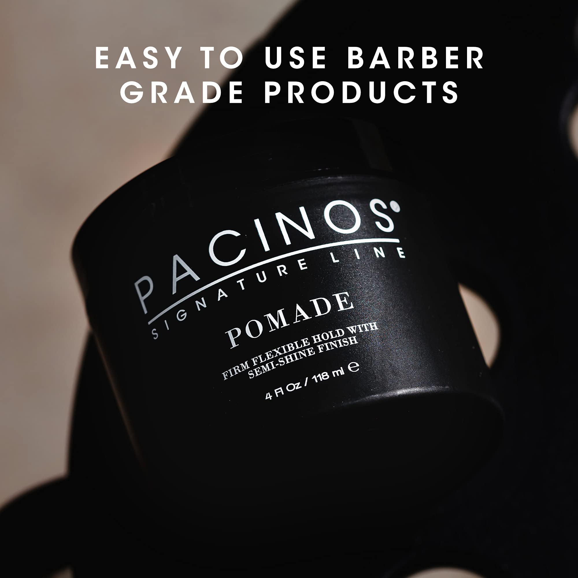 Pacinos Pomade provides flexible hold with a high-shine finish.