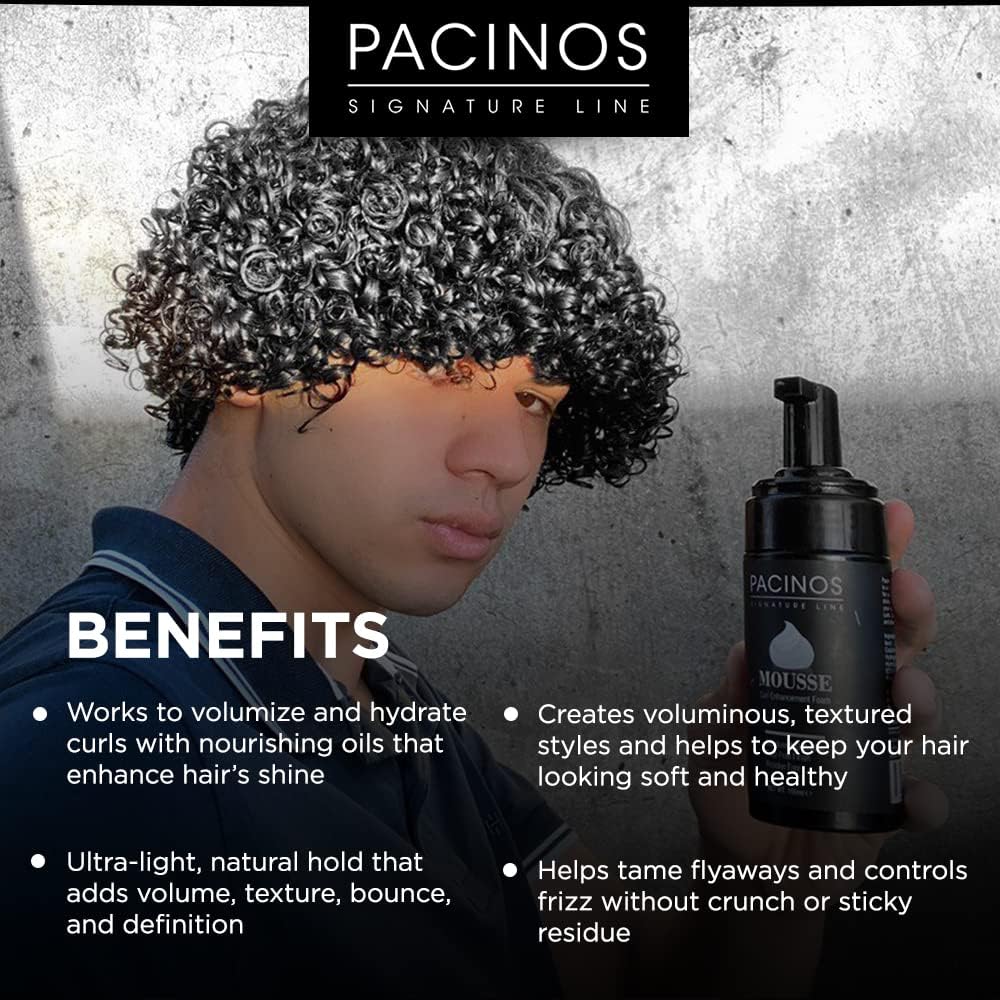 Pacinos mousse texture closeup reveals airy foam for soft, flexible hold