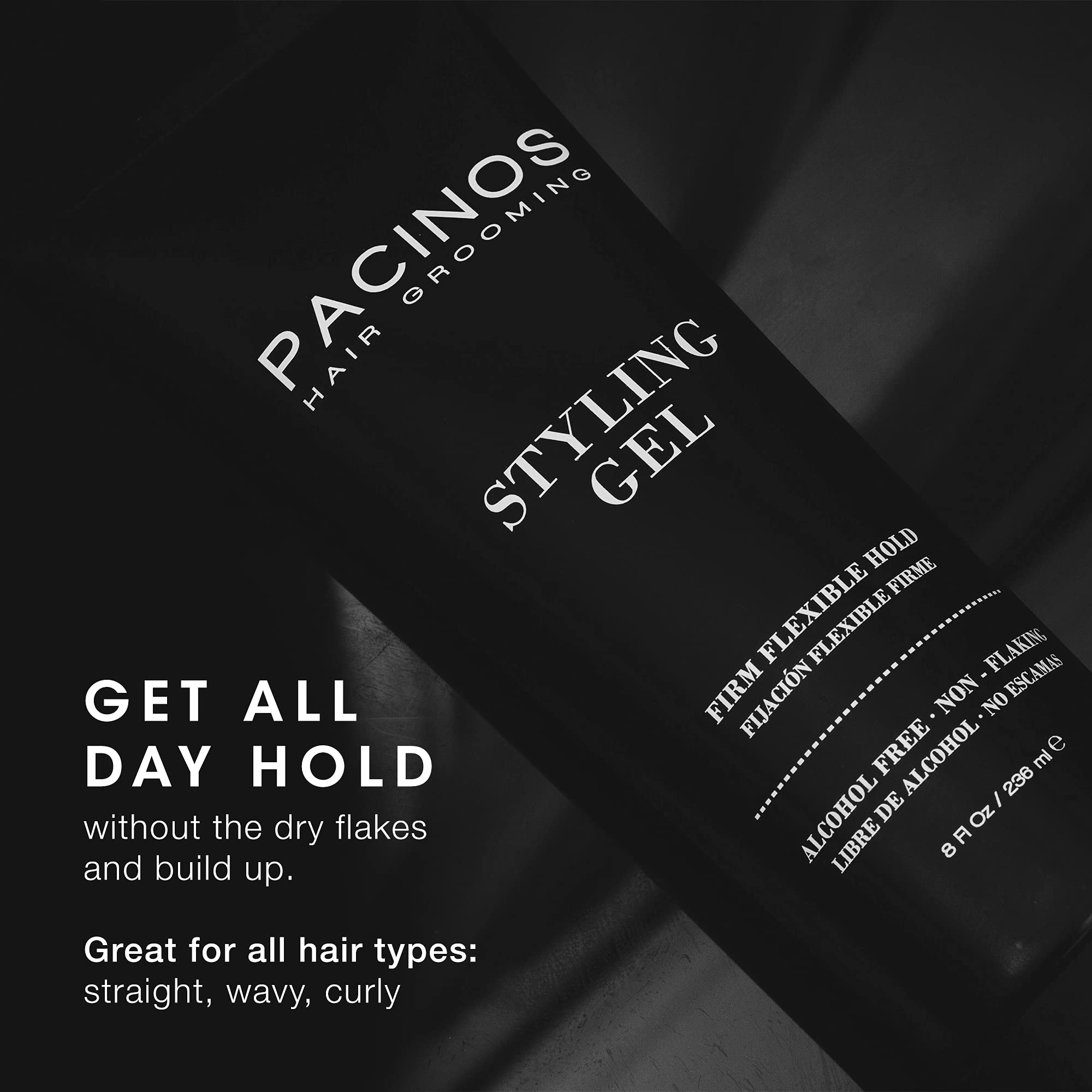 Pacinos Styling Gel application on hair from roots to ends for control.