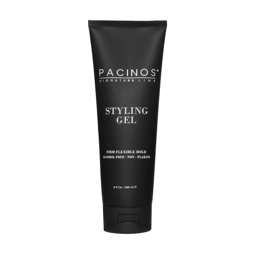 Pacinos Styling Gel packaging shows premium quality and all-day hold.