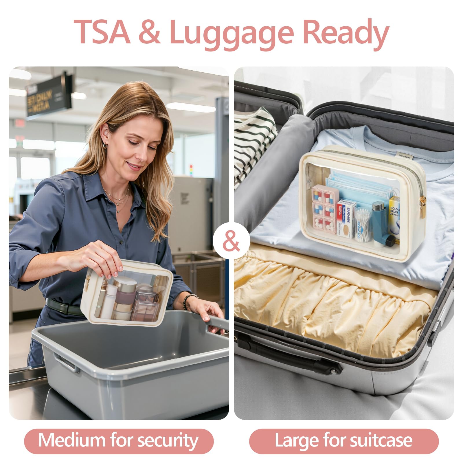 Packism bolsa maquillaje transparente tamaño mediano, adecuada para líquidos