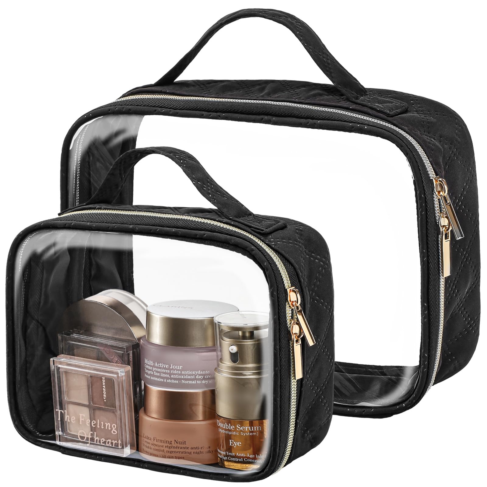 PACKISM clear makeup bag twin-pack front view showing organized travel essentials