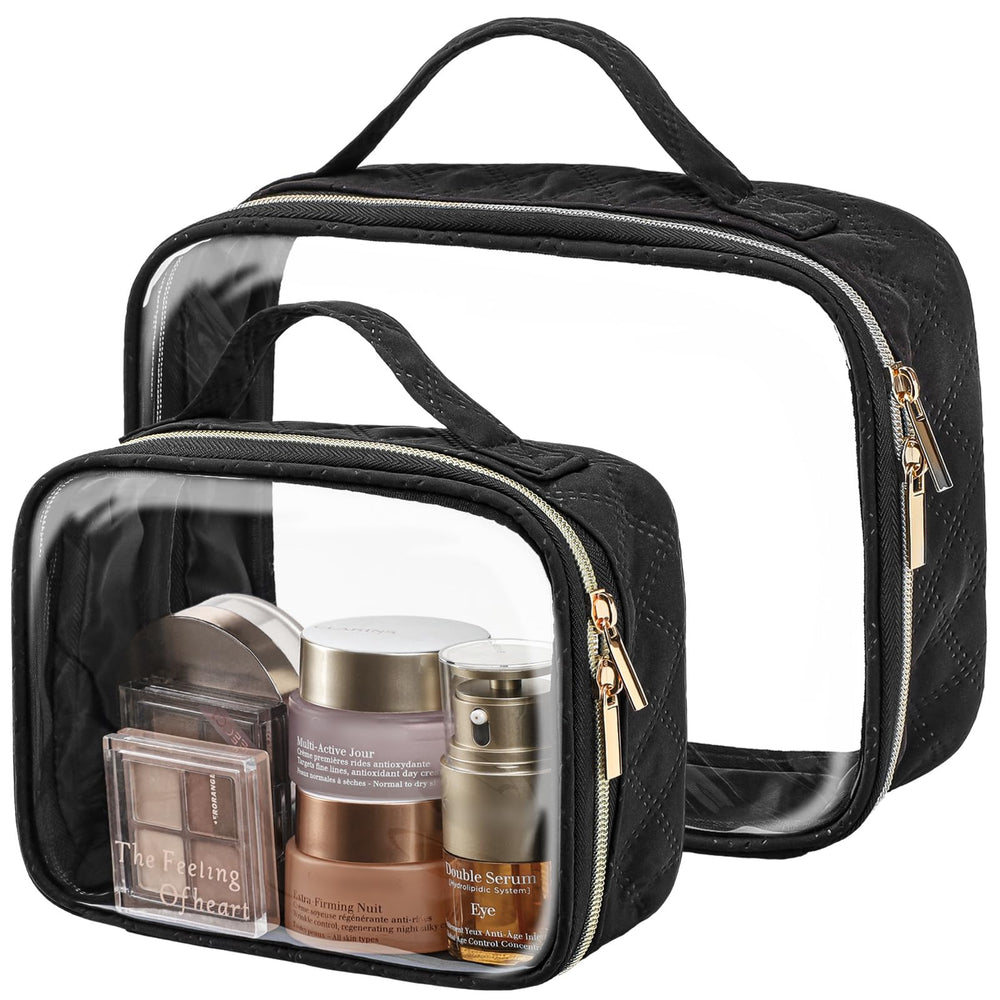 PACKISM clear makeup bag twin-pack front view showing organized travel essentials