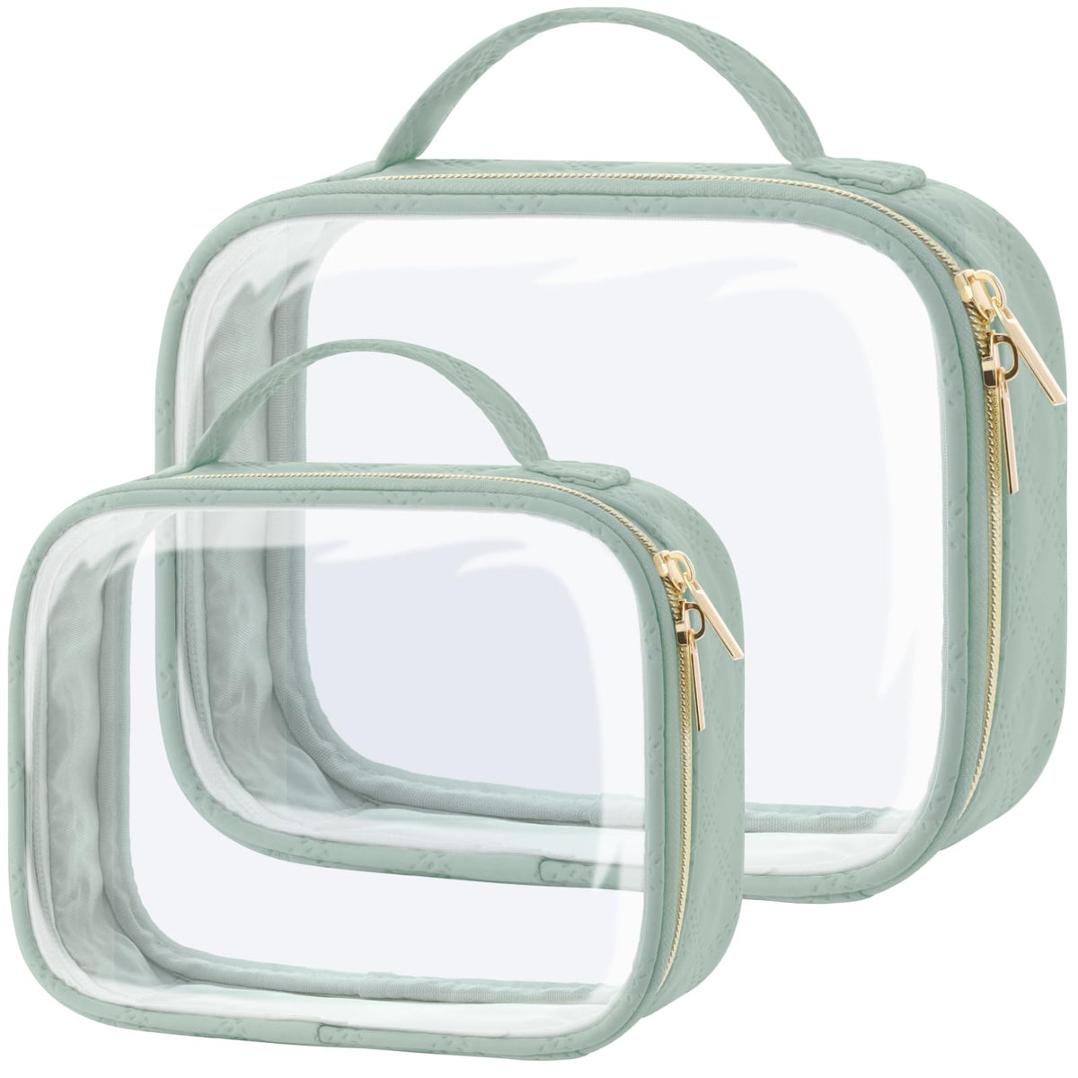 PACKISM clear toiletry bag with large opening and handle for quick packing.