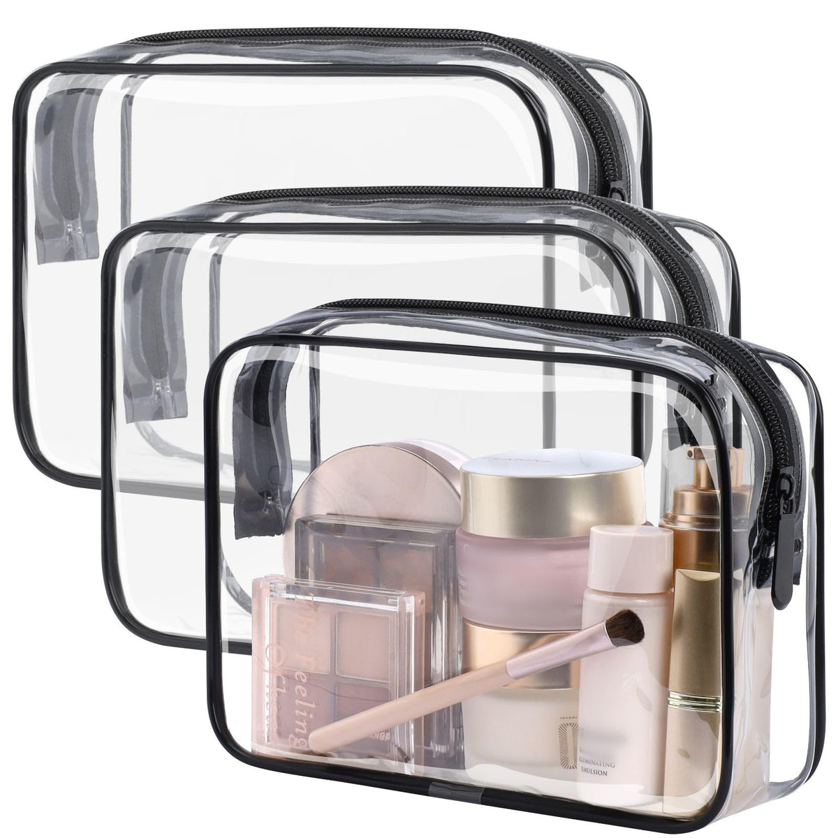 Packism TSA-approved clear toiletry bag front view enables quick security screening and organized packing.