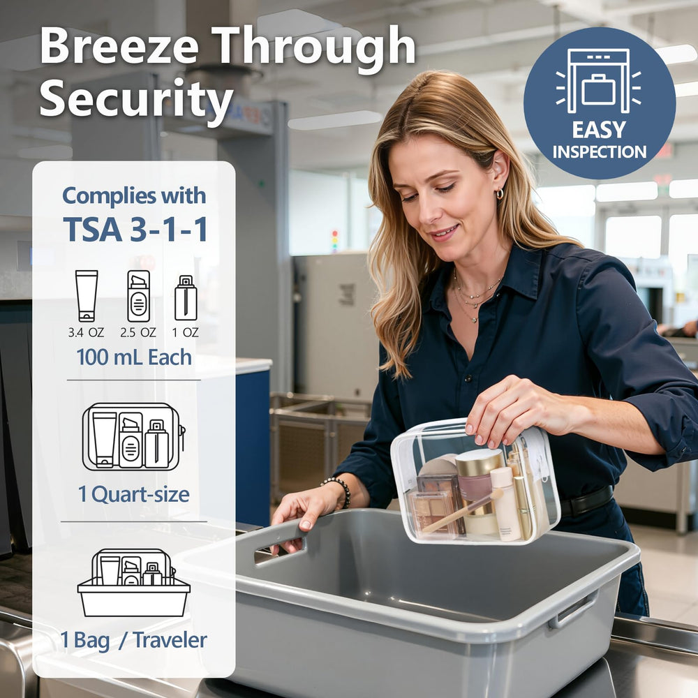 PACKISM TSA-approved clear toiletry bag side view with top opening for easy access