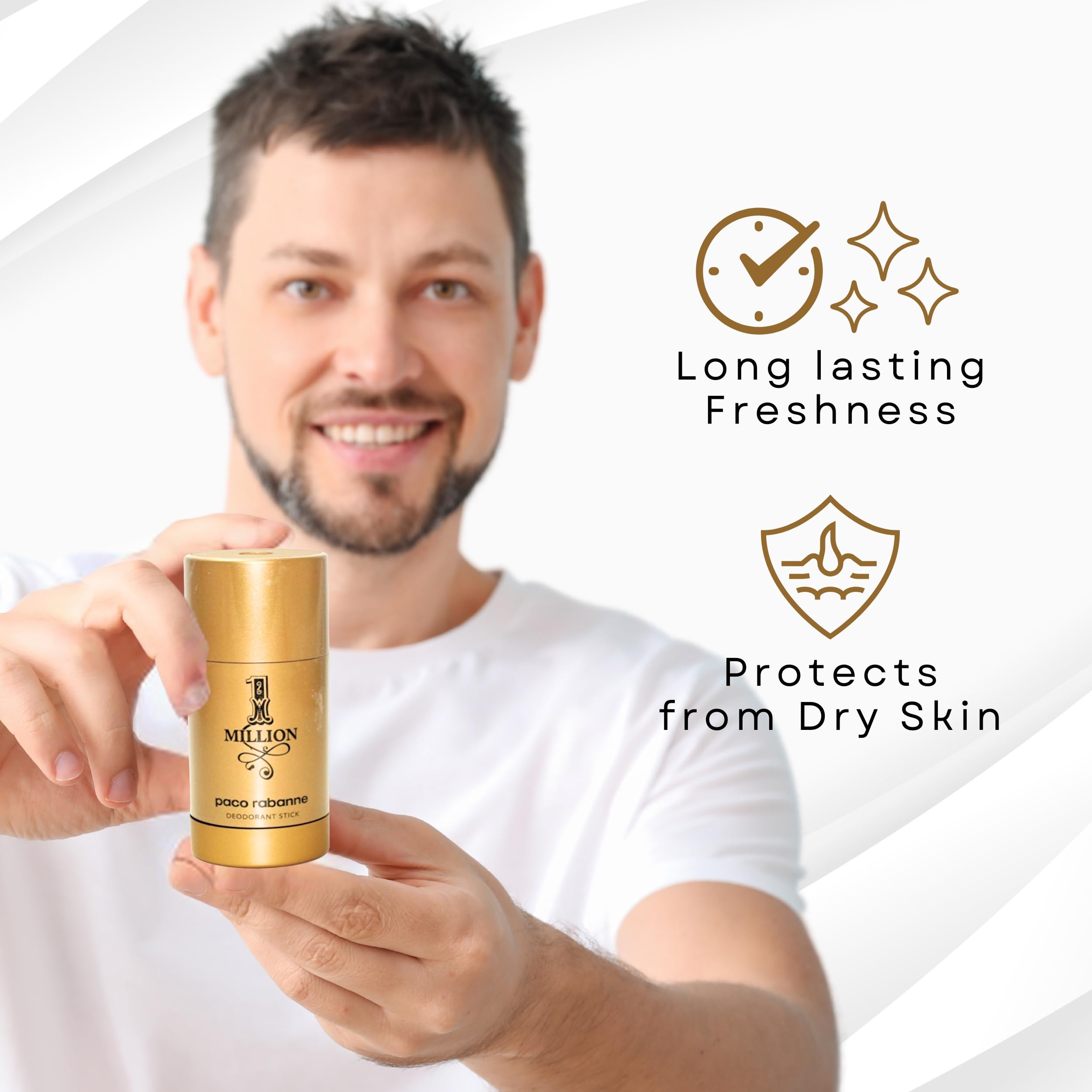 Paco Rabanne 1 Million deodorant stick close-up showing smooth texture for glide.