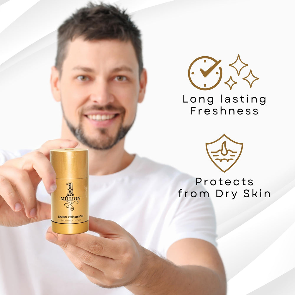 Paco Rabanne 1 Million deodorant stick close-up showing smooth texture for glide.