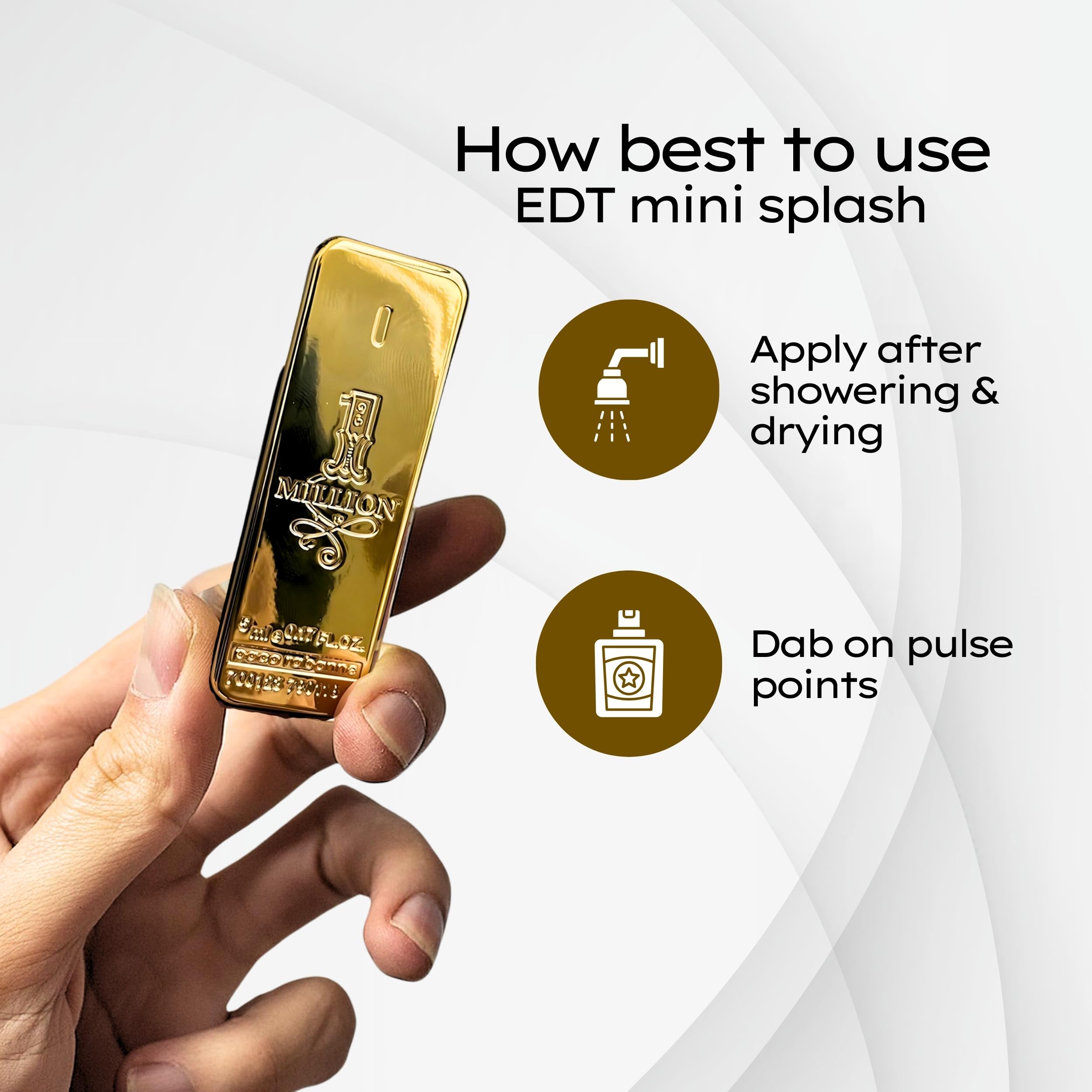 Paco Rabanne 1 Million mini bottle back view shows compact travel size.