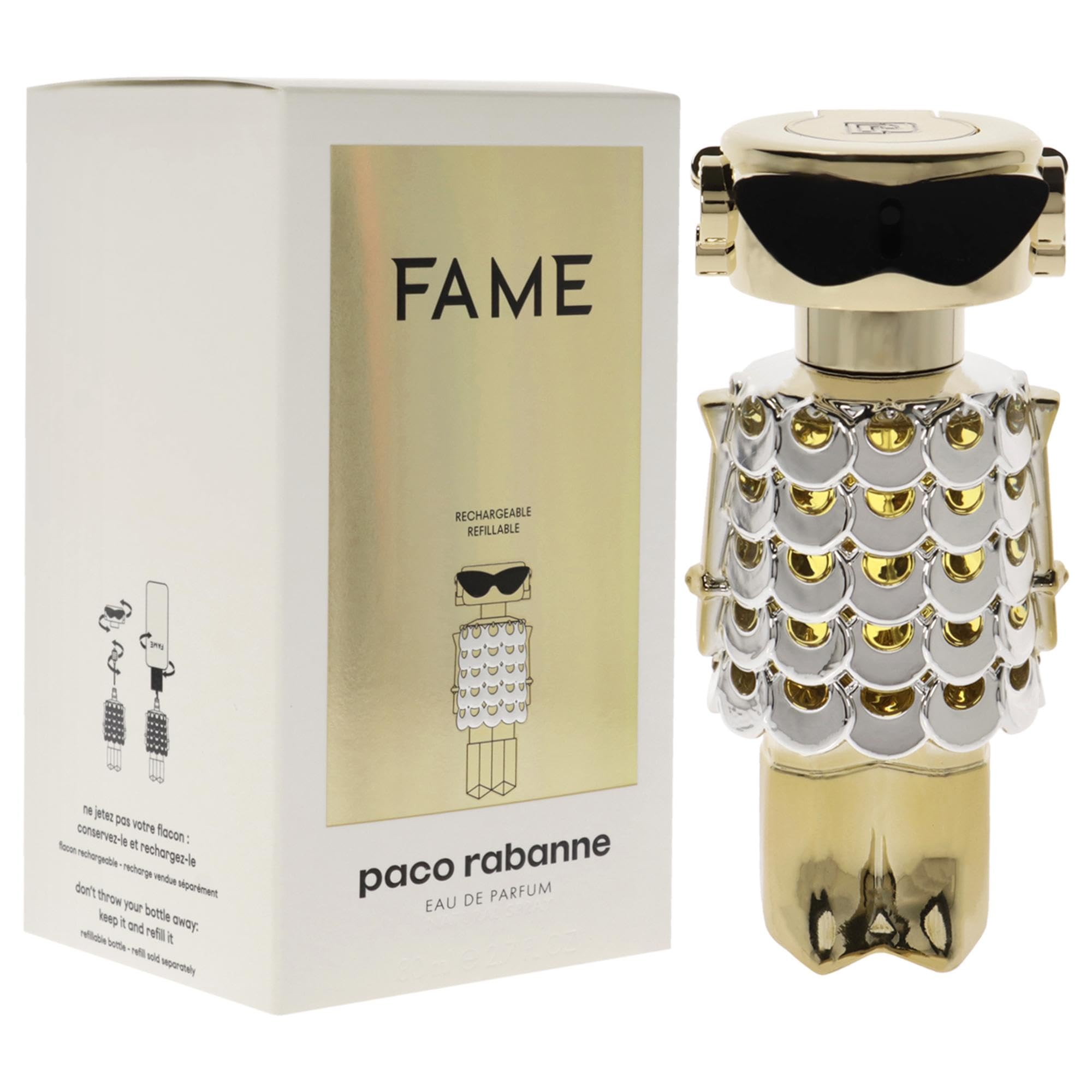 Paco Rabanne Fame EDP bottle detail showcases premium aesthetics for grooming.