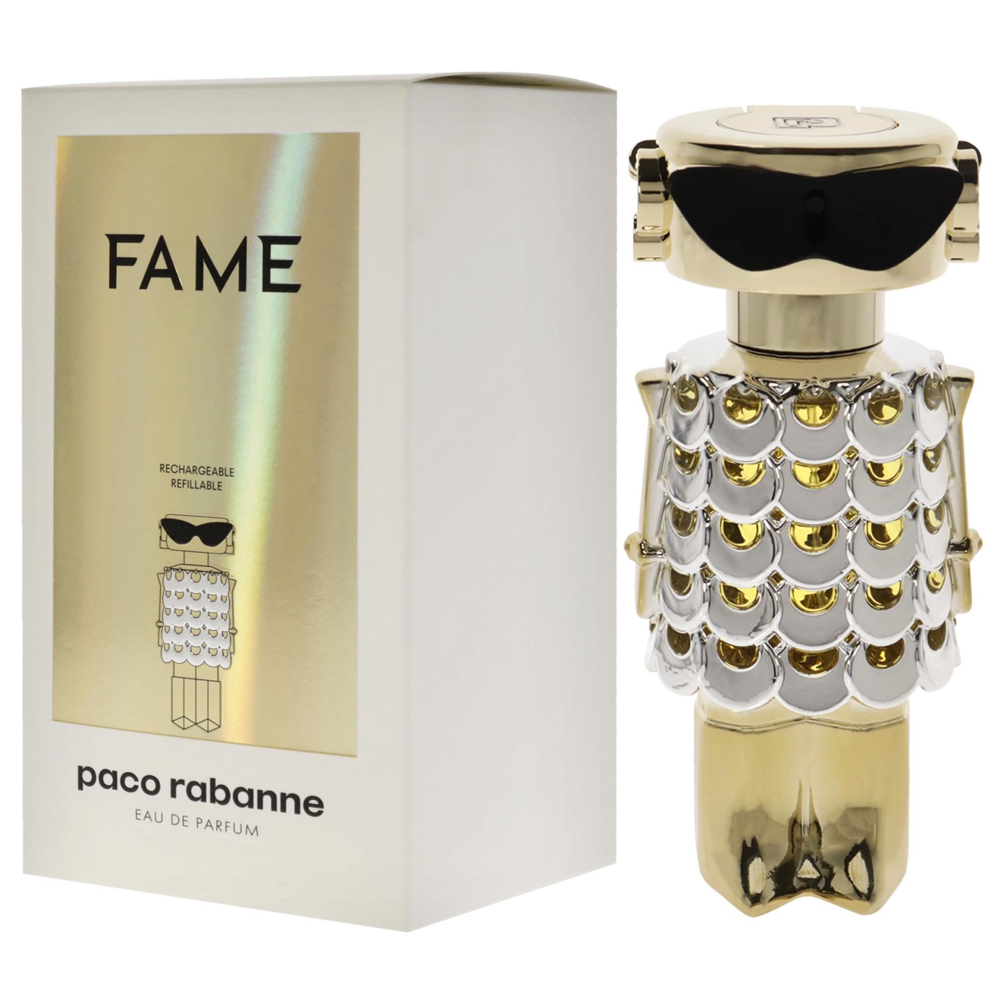 Paco Rabanne Fame EDP side view suggests travel-friendly profile.