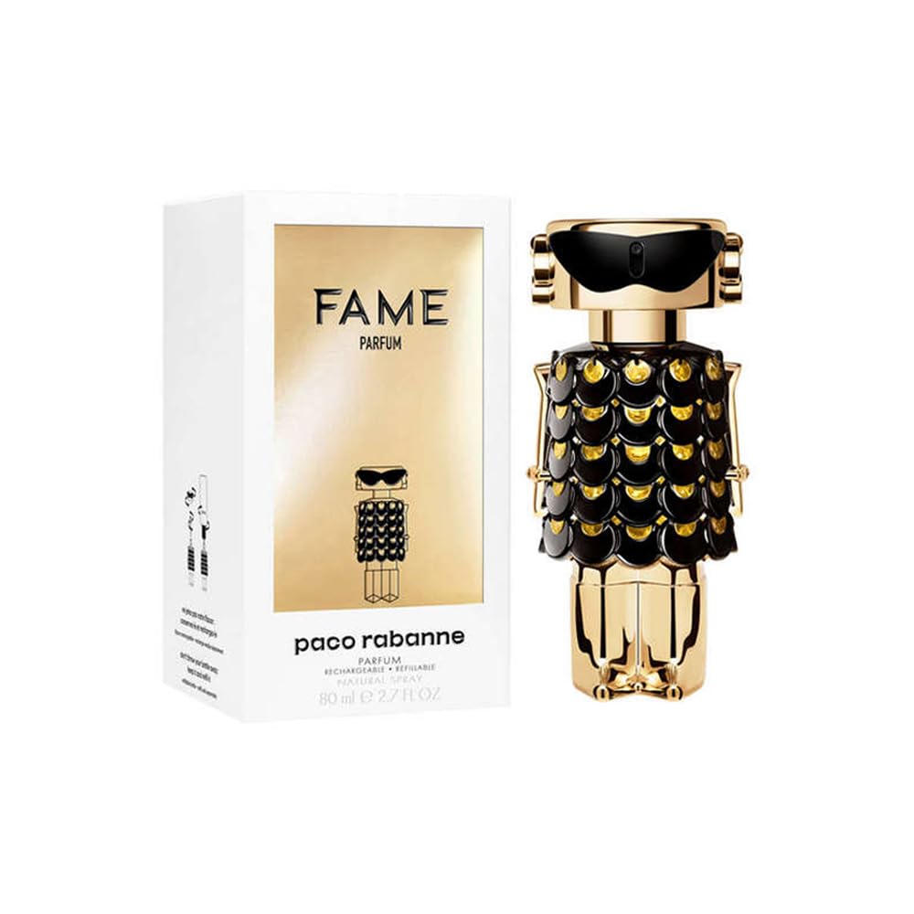 Paco Rabanne Fame Parfum spray bottle front view for bold evening wear.