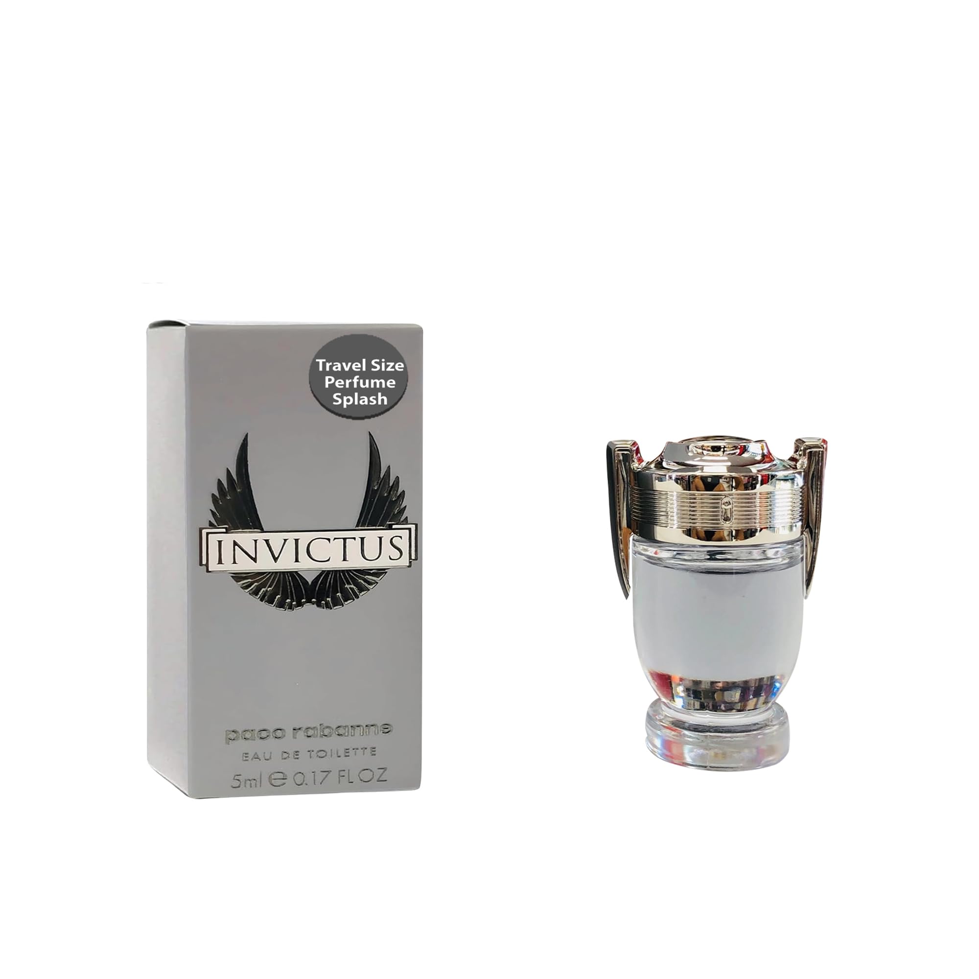Paco Rabanne Invictus mini-bottle pour showcases travel-friendly size for on-the-go freshness.