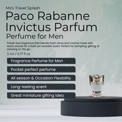 Paco Rabanne Invictus splash bottle closeup highlights sleek packaging for confident days.