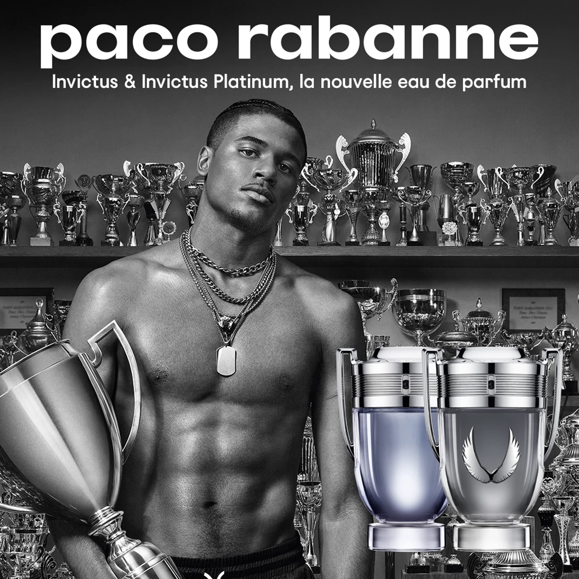 Paco Rabanne Invictus Victory amber warmth emphasized by wood backdrop