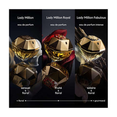 Paco Rabanne Lady Million bottle cap closeup—sleek luxury for evening allure.