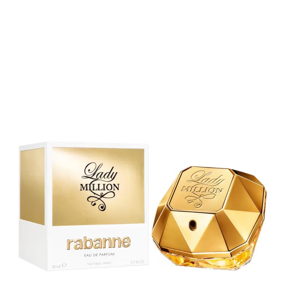 Paco Rabanne Lady Million bottle front—radiant confidence for daytime elegance.