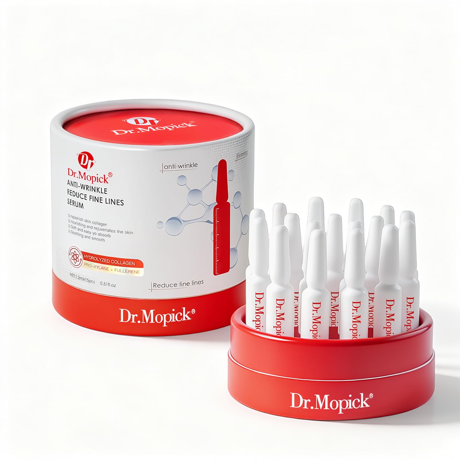 Padoro Dr.Mopick serum bottle closeup for anti-aging skincare benefit.