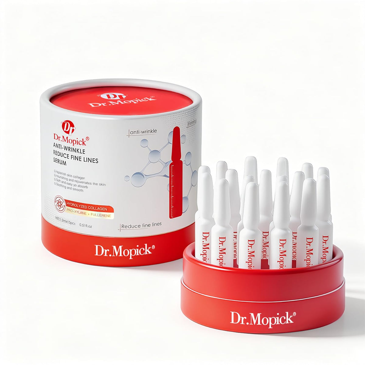 Padoro Dr.Mopick serum bottle closeup for anti-aging skincare benefit.