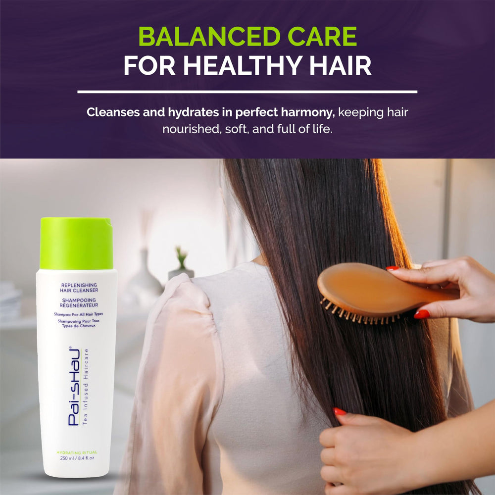 Pai-Shau Replenishing Cleanser daily-use scene with soft shiny hair