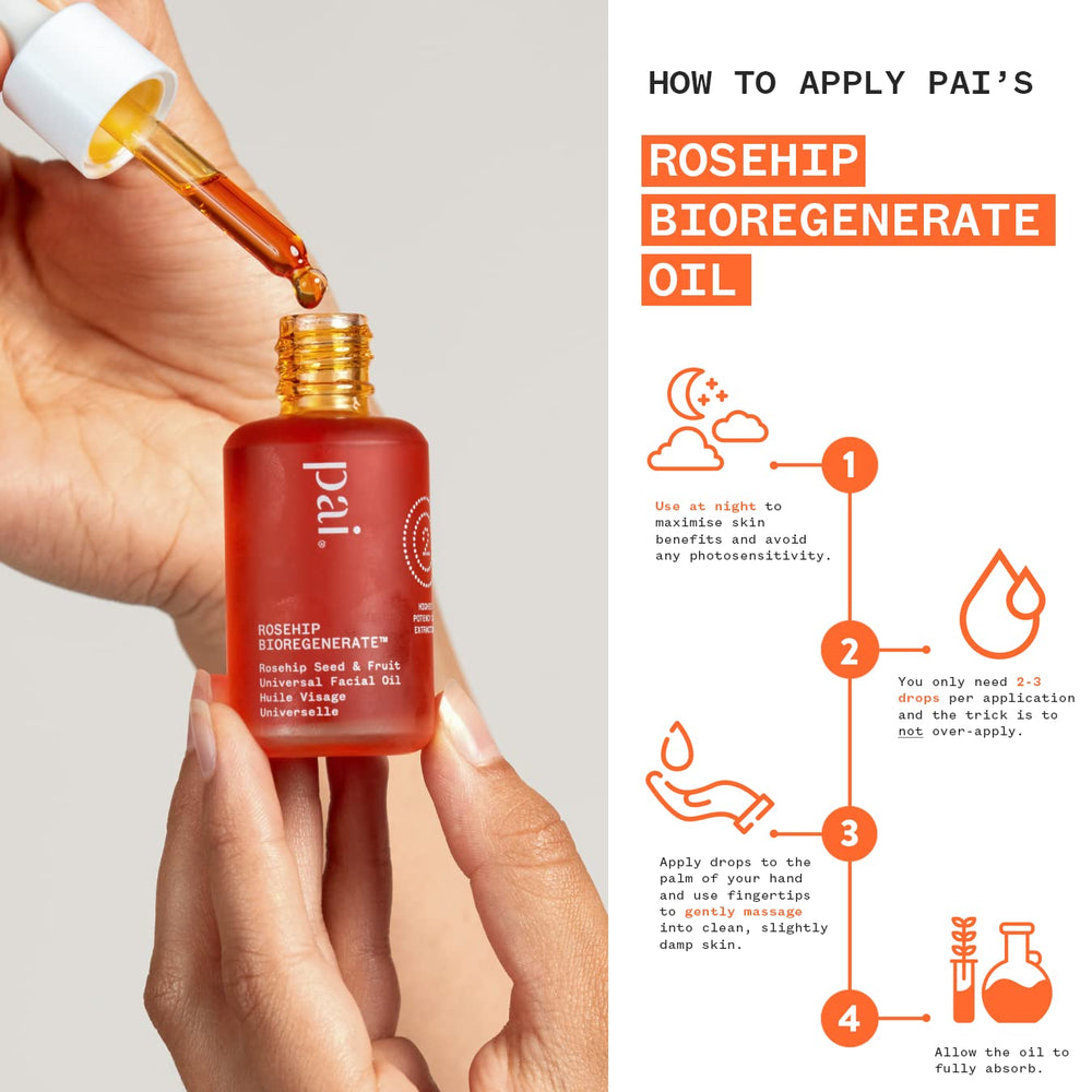 PAI SKINCARE Rosehip oil on dry skin texture conveys deep conditioning