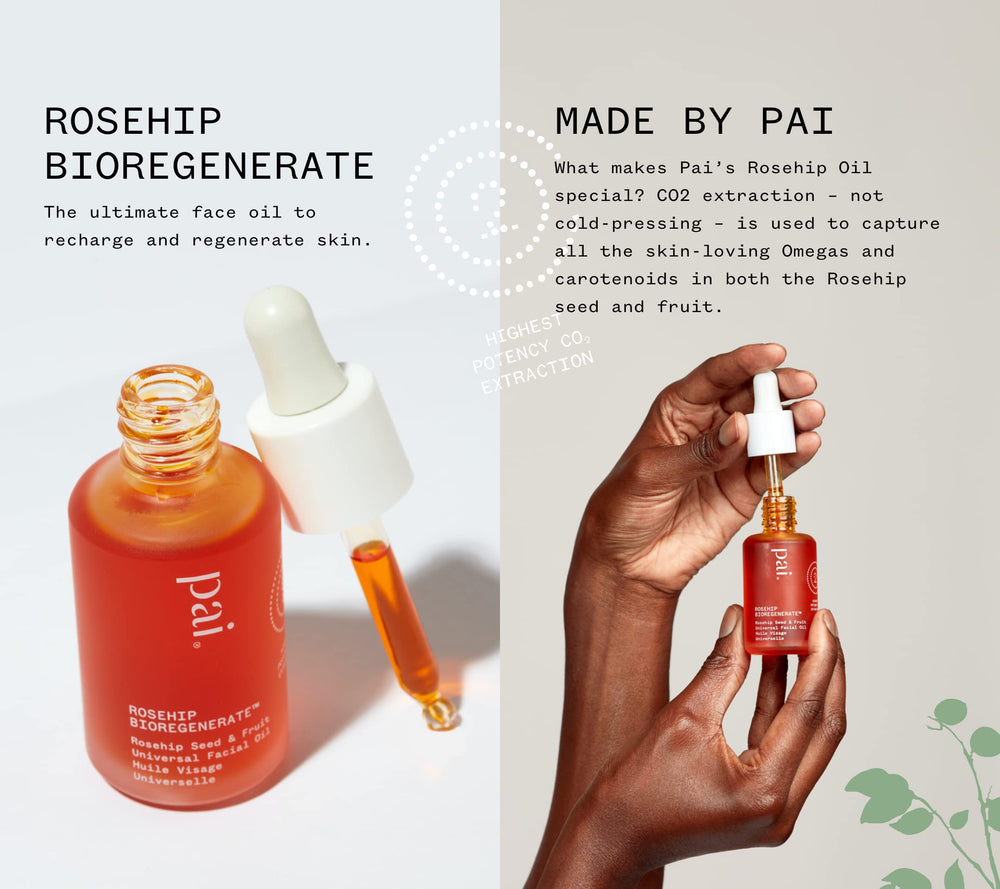 PAI SKINCARE Rosehip oil with leaf imagery suggests omega-rich nourishment