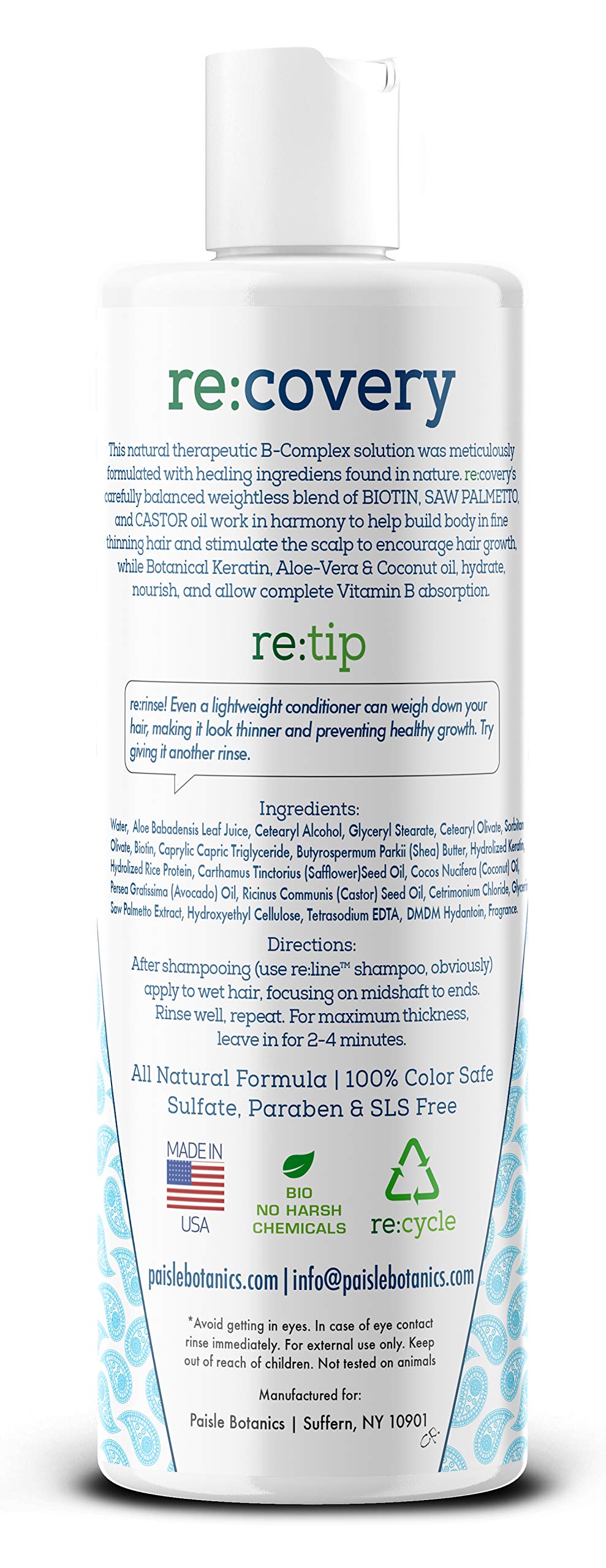 Paisle Botanics Biotin Hair Growth Conditioner cruelty-free label signals ethical choice.