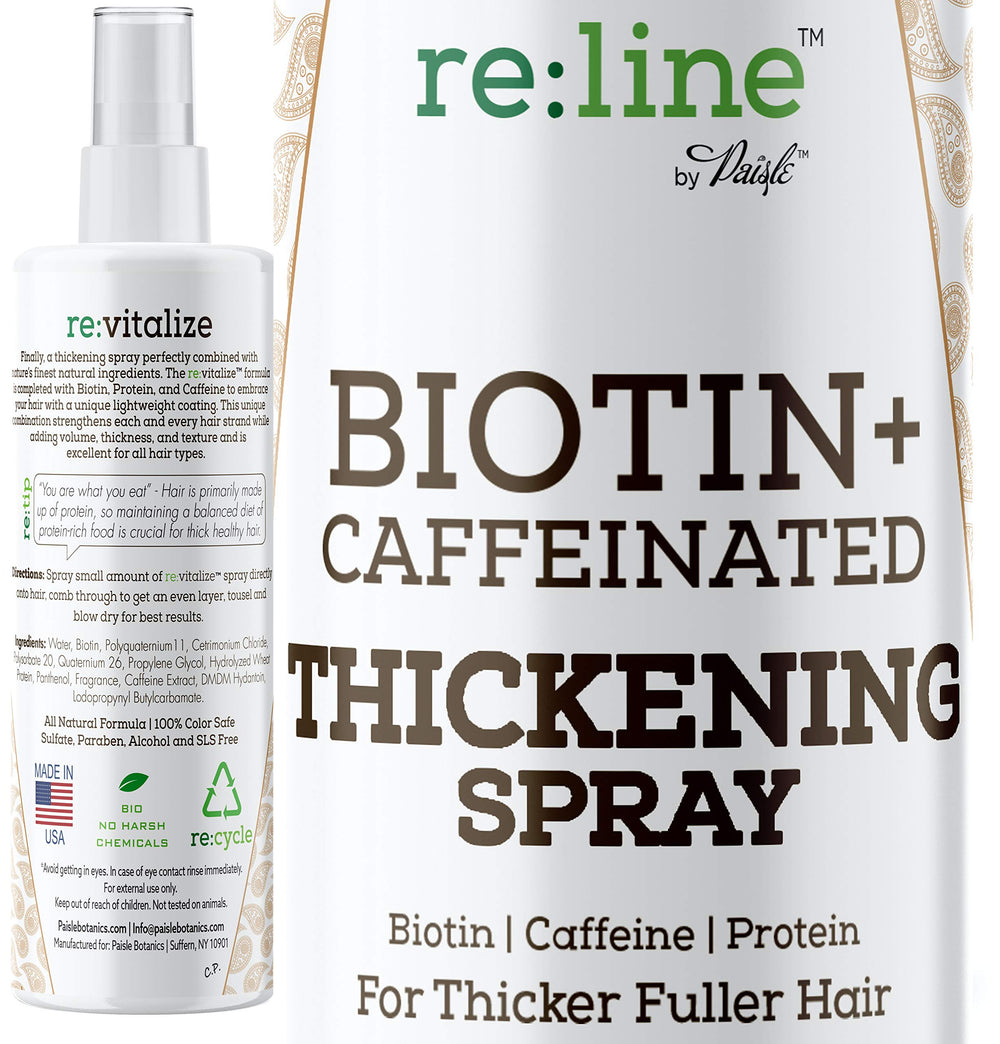 Paisle Botanics Biotin Thickening Spray bottle shows instant volume and shine.