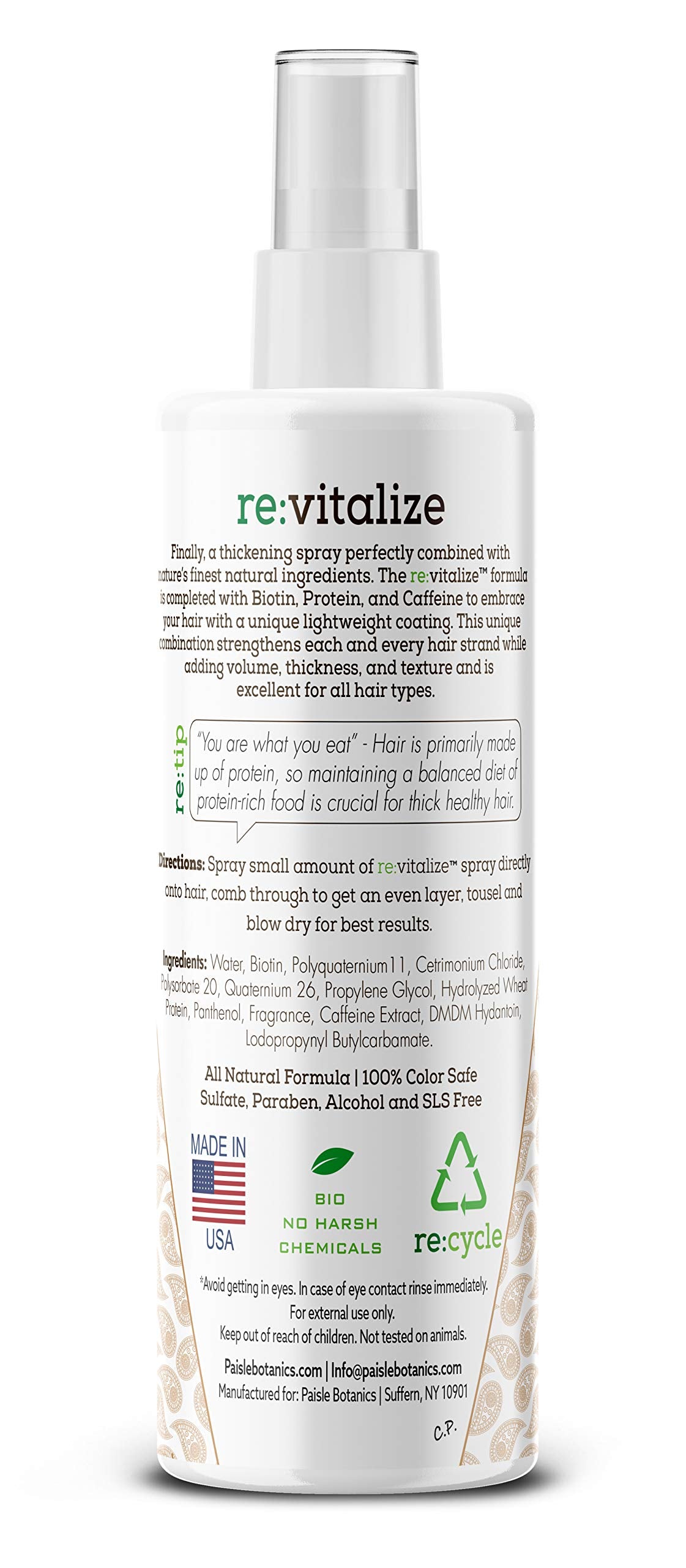Paisle Botanics Biotin Thickening Spray finish offers soft touch with no residue.