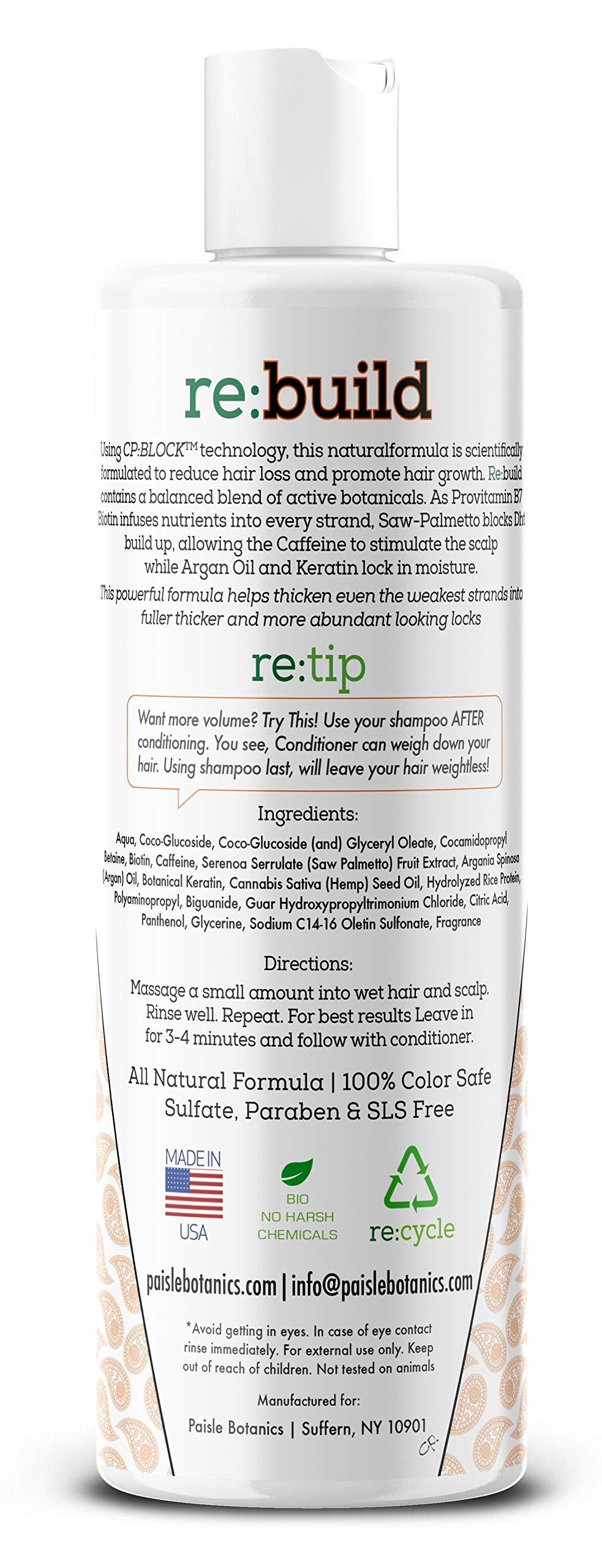 Paisle Botanics biotin shampoo ingredients highlight hair-supporting botanicals.