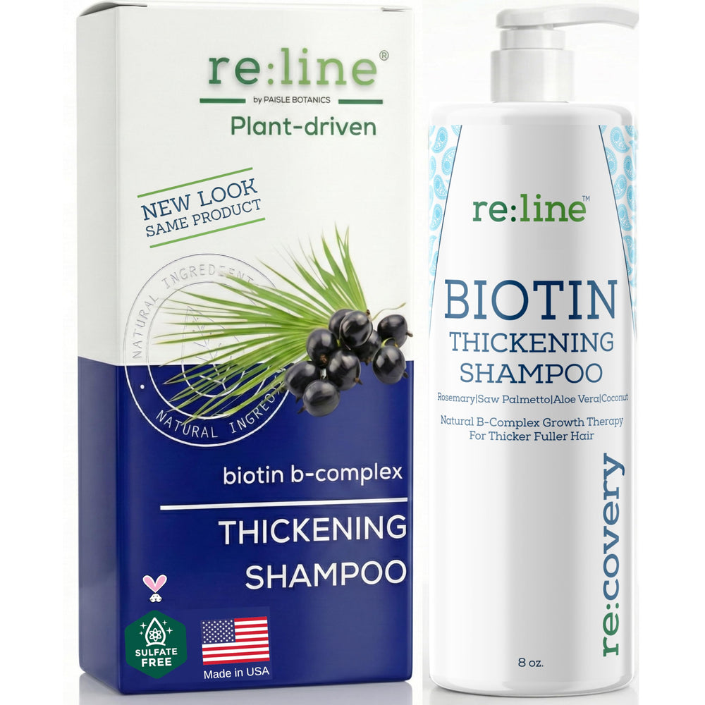 Paisle Botanics Biotin Thickening Shampoo bottle highlighting gentle, color-safe formula for fuller hair