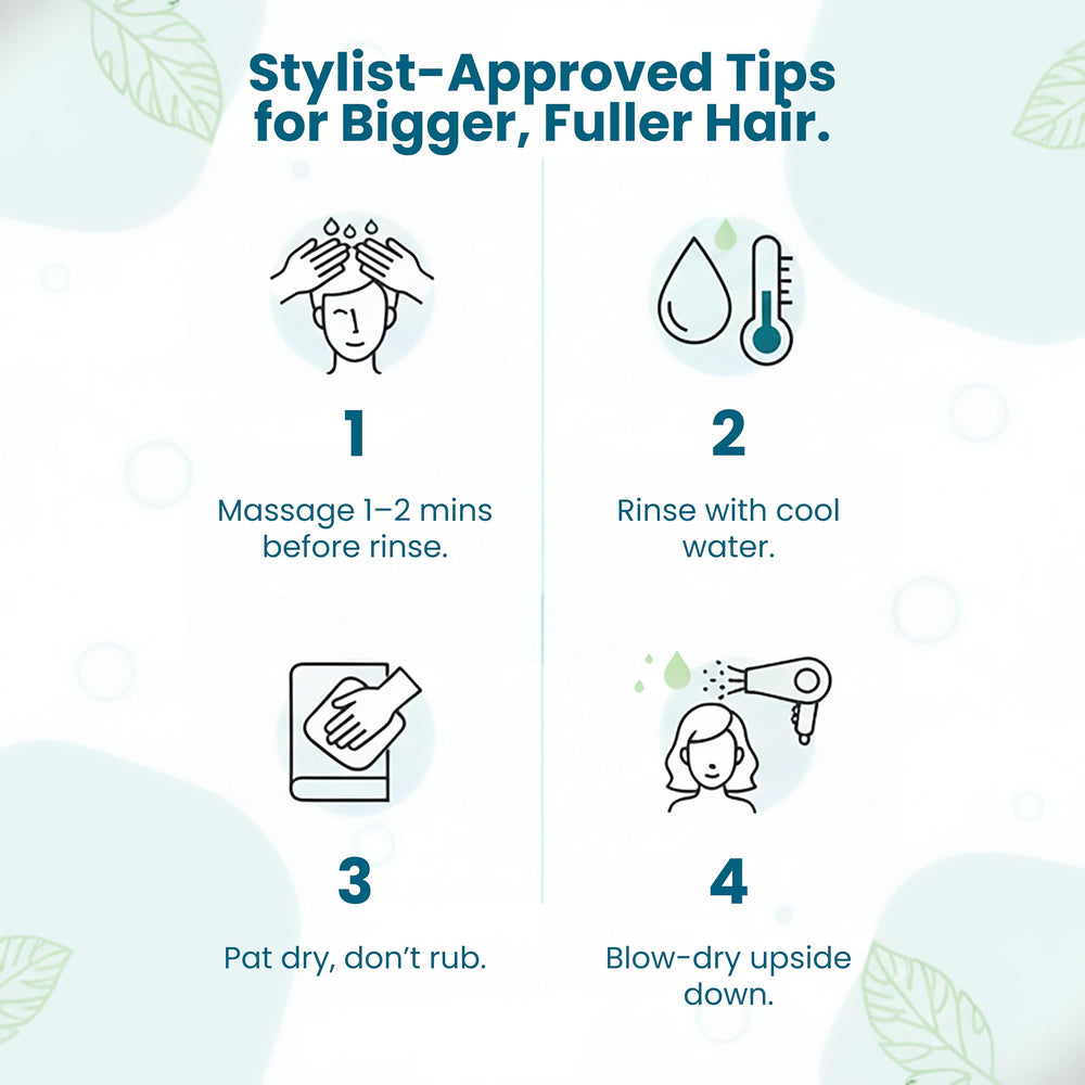 Paisle Botanics Biotin Thickening Shampoo after-use fullness visual on styled hair