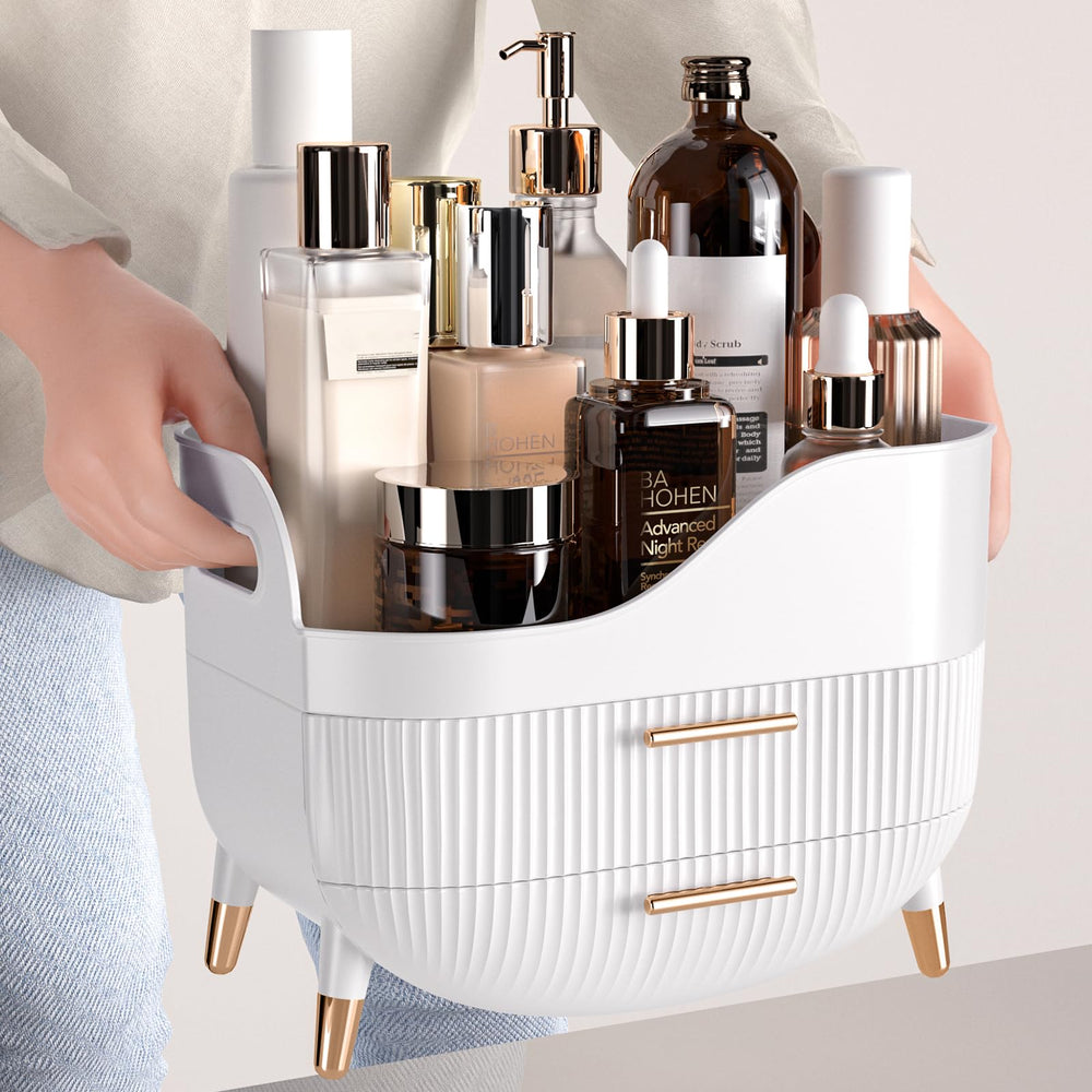 Pajiriona vanity display organizer showcasing cosmetics on a dresser