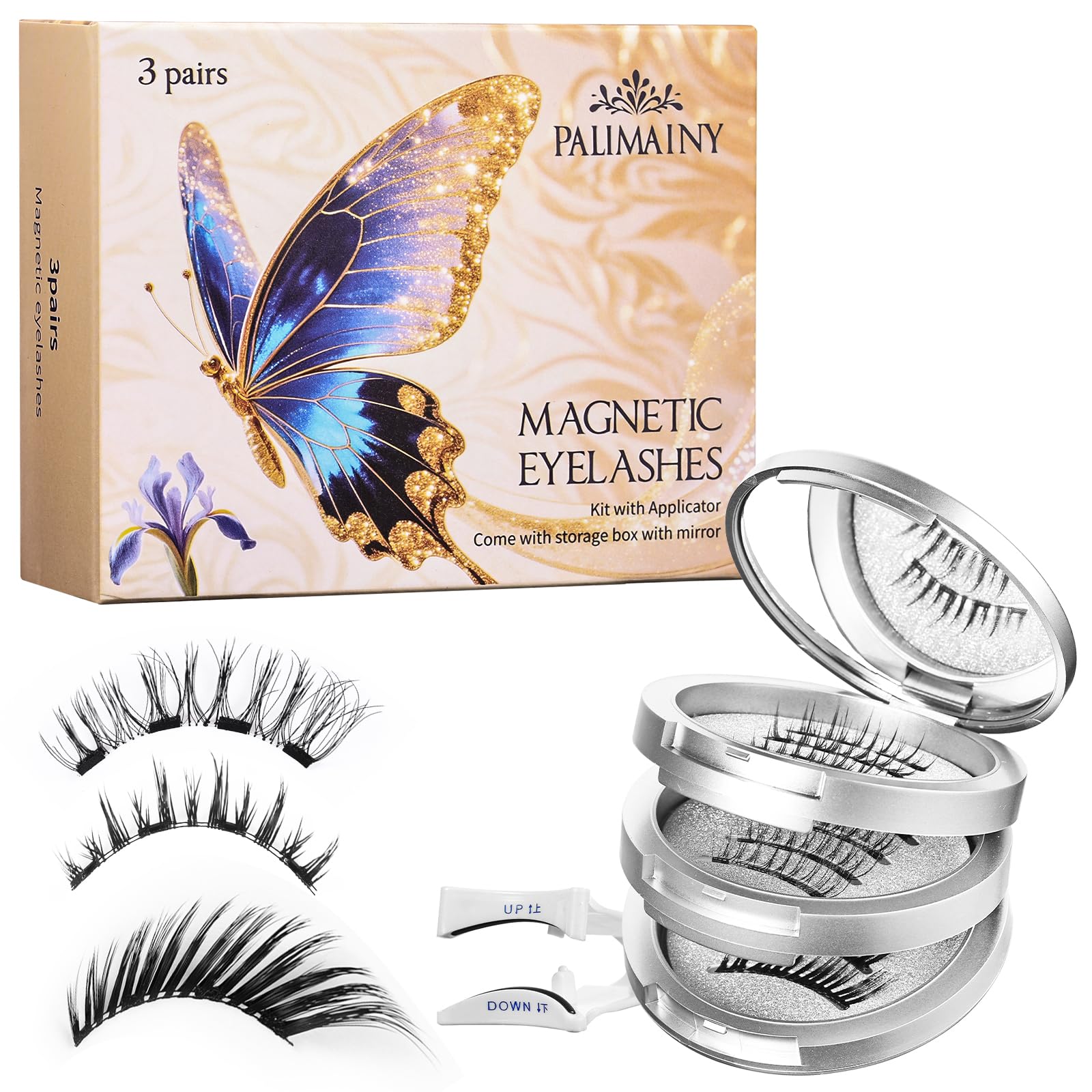 PALIMAINY magnetic eyelashes natural style shown for a subtle day-to-night look.