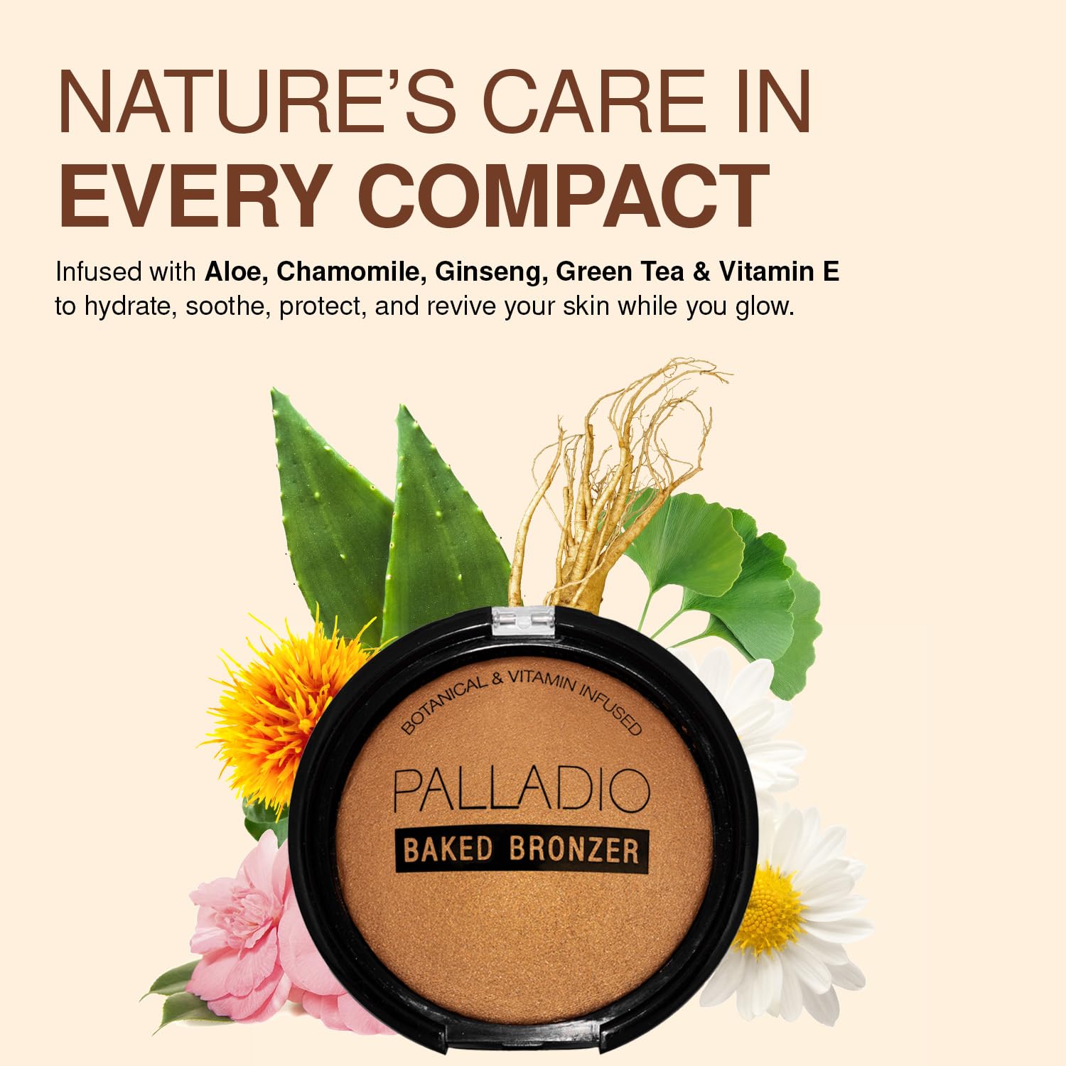 Palladio Baked Bronzer hairline blend for seamless warmth.