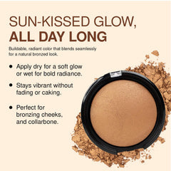 Palladio Baked Bronzer wet application reveals dramatic radiance on skin.