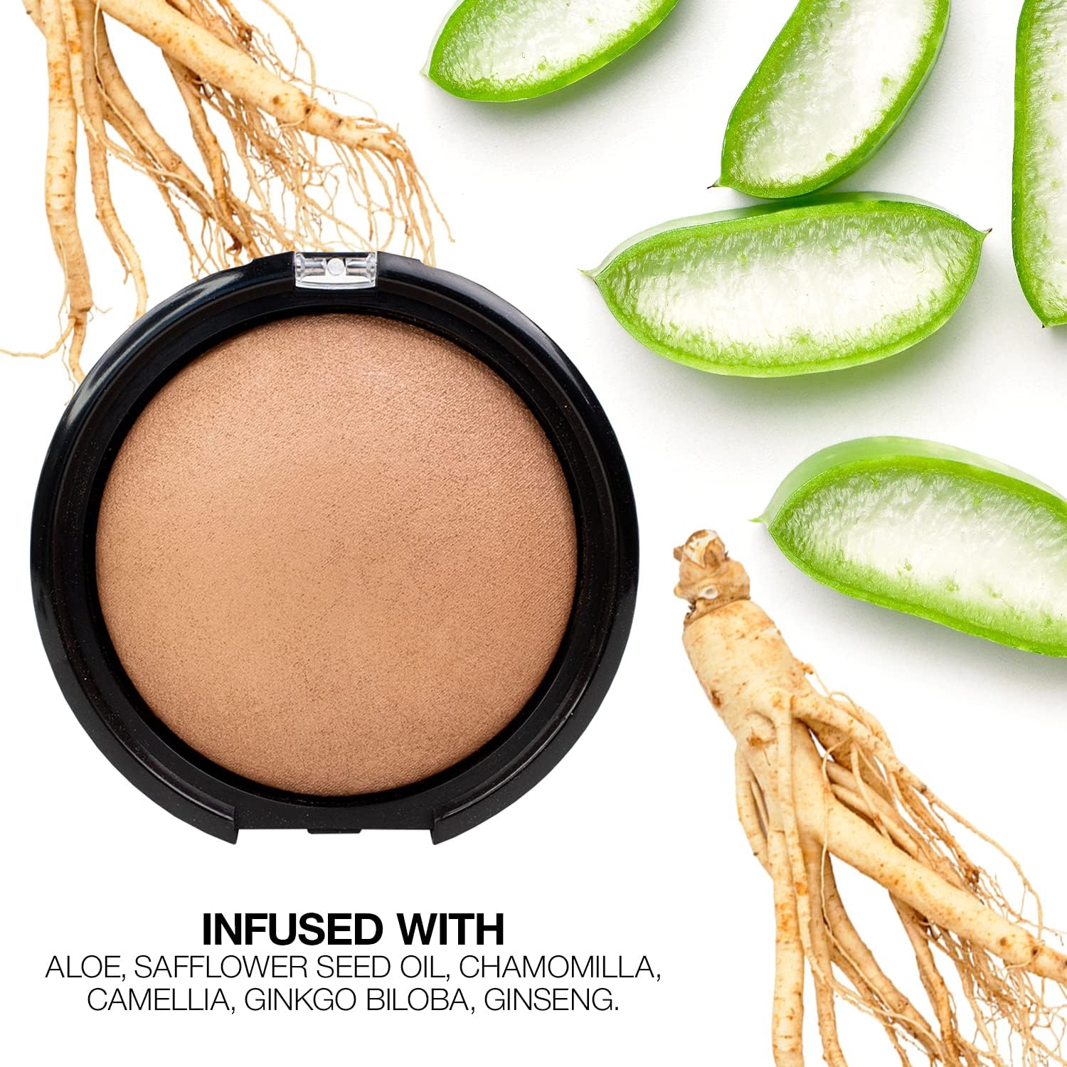 Palladio Baked Bronzer wet-use swatch yields dramatic radiance on cheekbones.