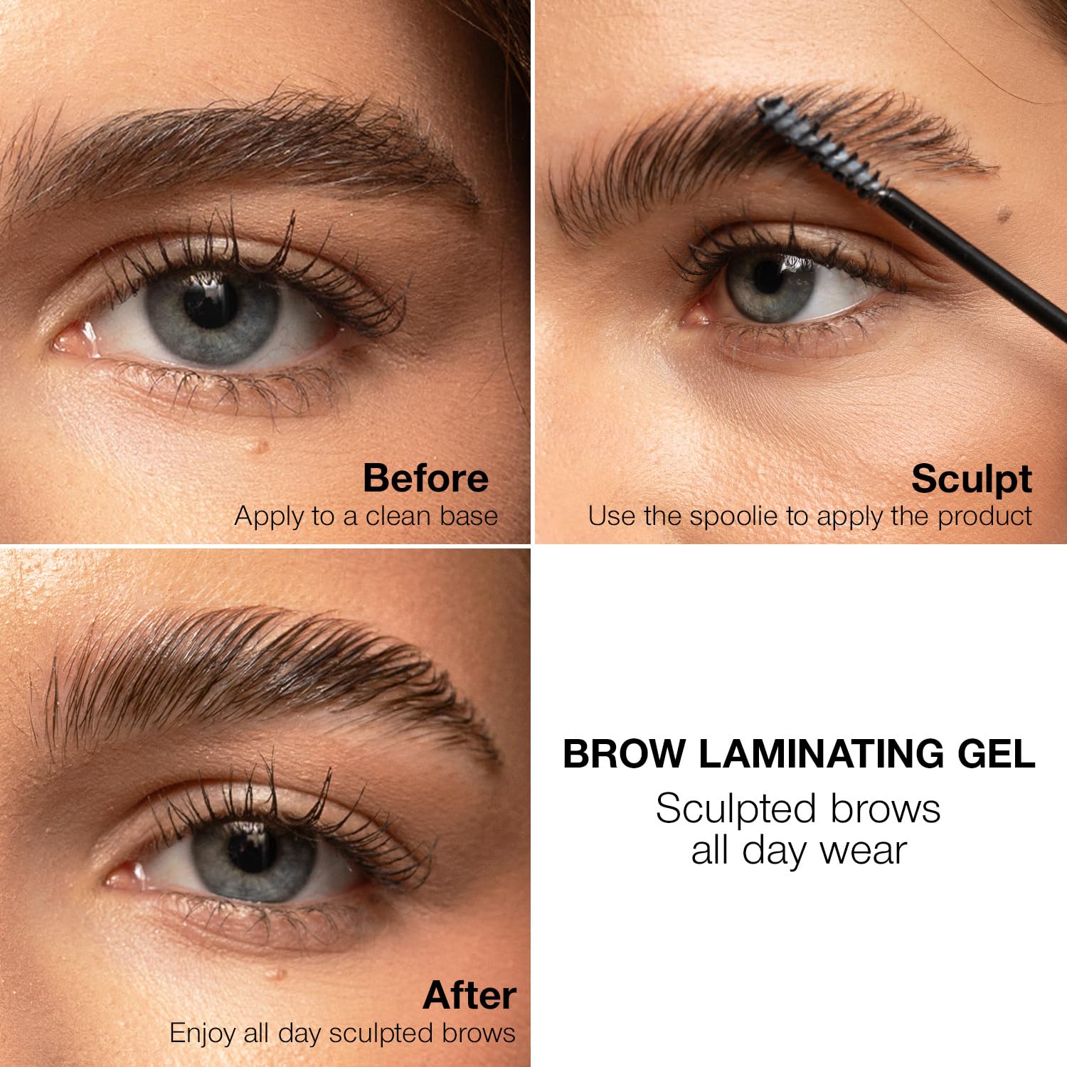 Palladio Brow Laminating Gel precision spoolie demonstrates controlled brow shaping