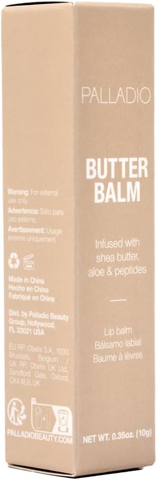 Palladio Butter Balm packaging design highlights portable, travel-friendly lip care.