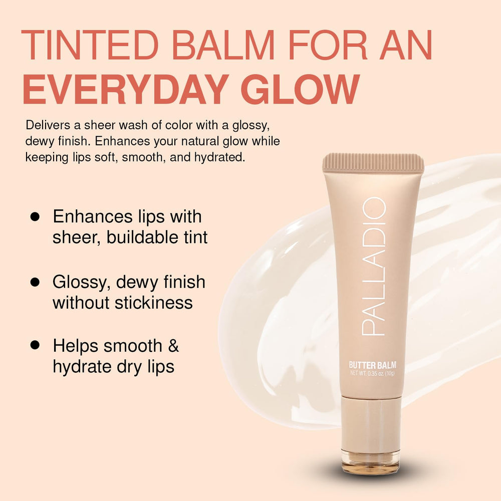 Palladio Butter Balm close-up shows natural color and glossy finish.