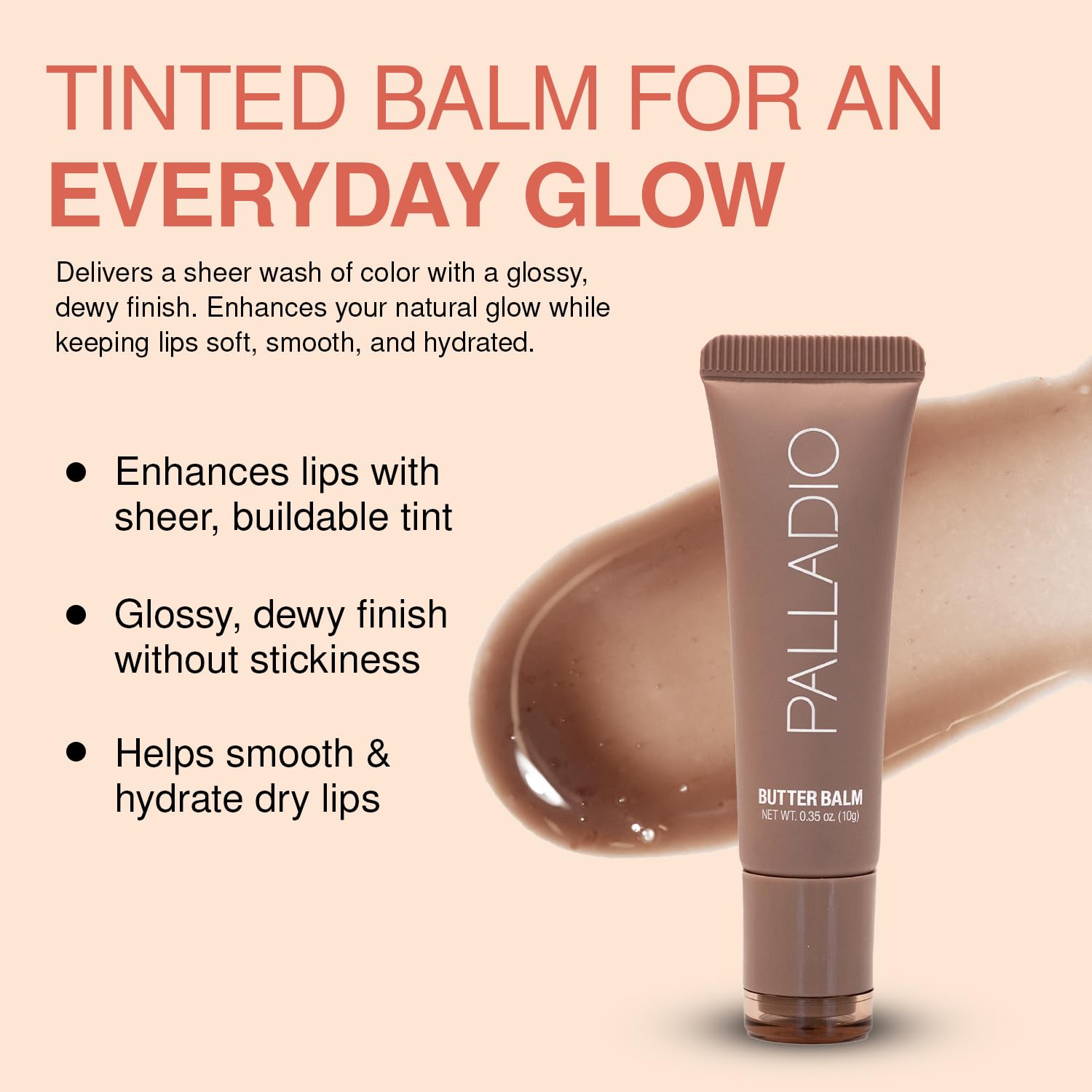 Palladio Butter Balm sheer tint on lips for natural color