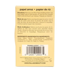 Palladio cruelty-free and paraben-free symbol on blotting sheets.