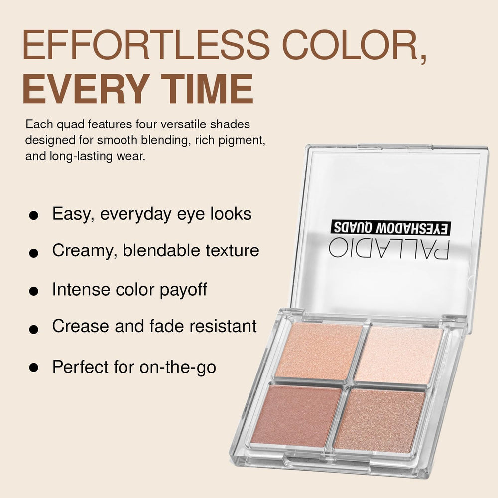 Palladio Eyeshadow Quad creamy texture application shows easy, seamless blending