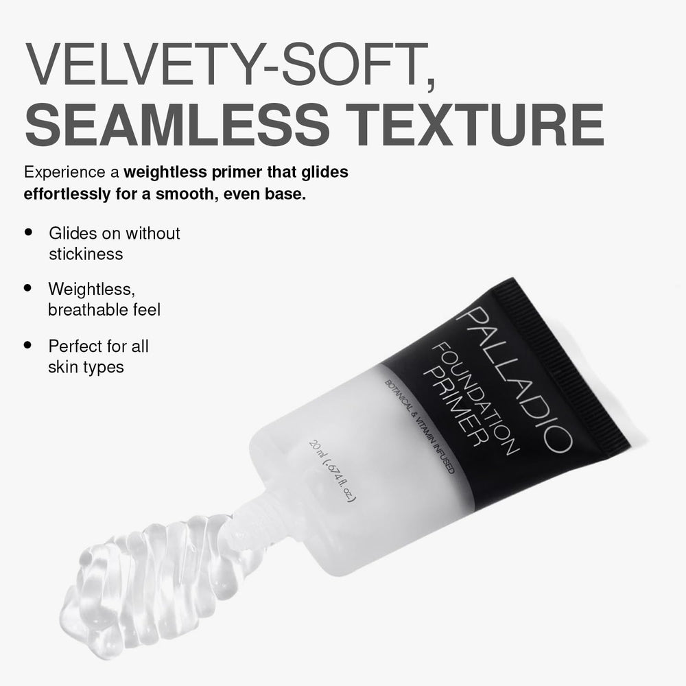 Palladio Foundation Primer demonstrates pore-minimized finish for a refined complexion.