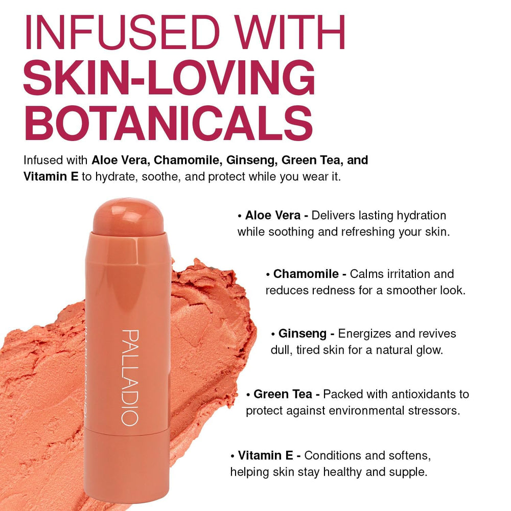Palladio I'm Blushing on-cheek application shows dewy flush with lightweight, creamy texture.