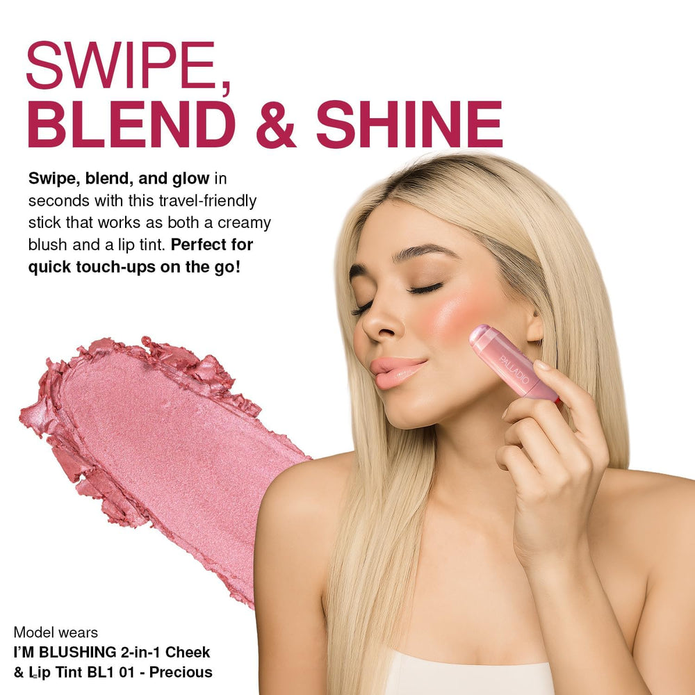 Palladio I'm Blushing nourishing ingredients close-up emphasizes aloe and camellia.
