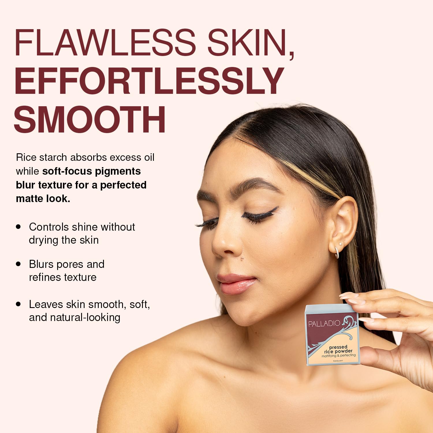 Palladio pressed rice powder natural texture detail highlights even finish